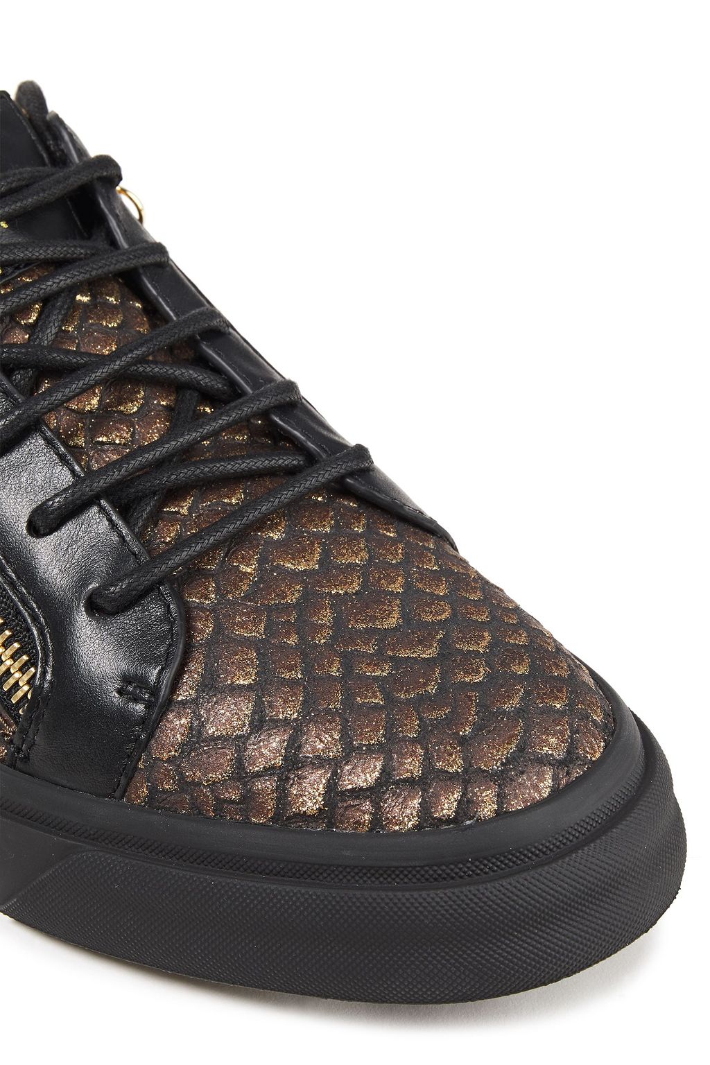 GIUSEPPE ZANOTTI Glittered snake-effect leather sneakers