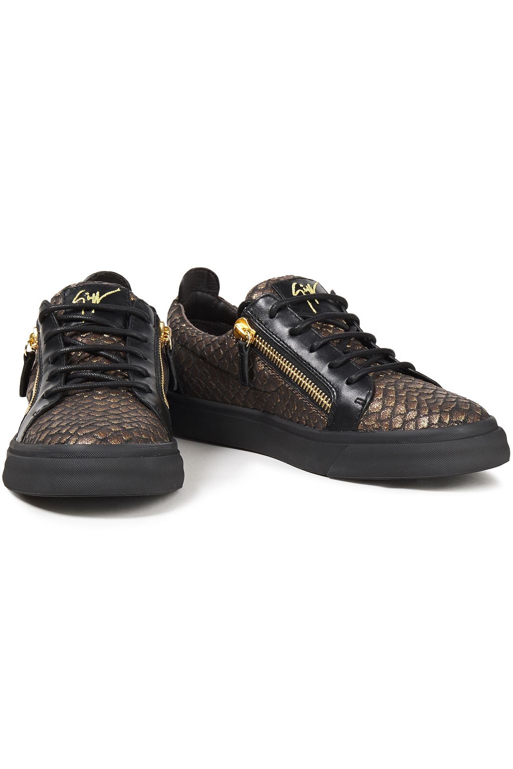 GIUSEPPE ZANOTTI Glittered snake-effect leather sneakers