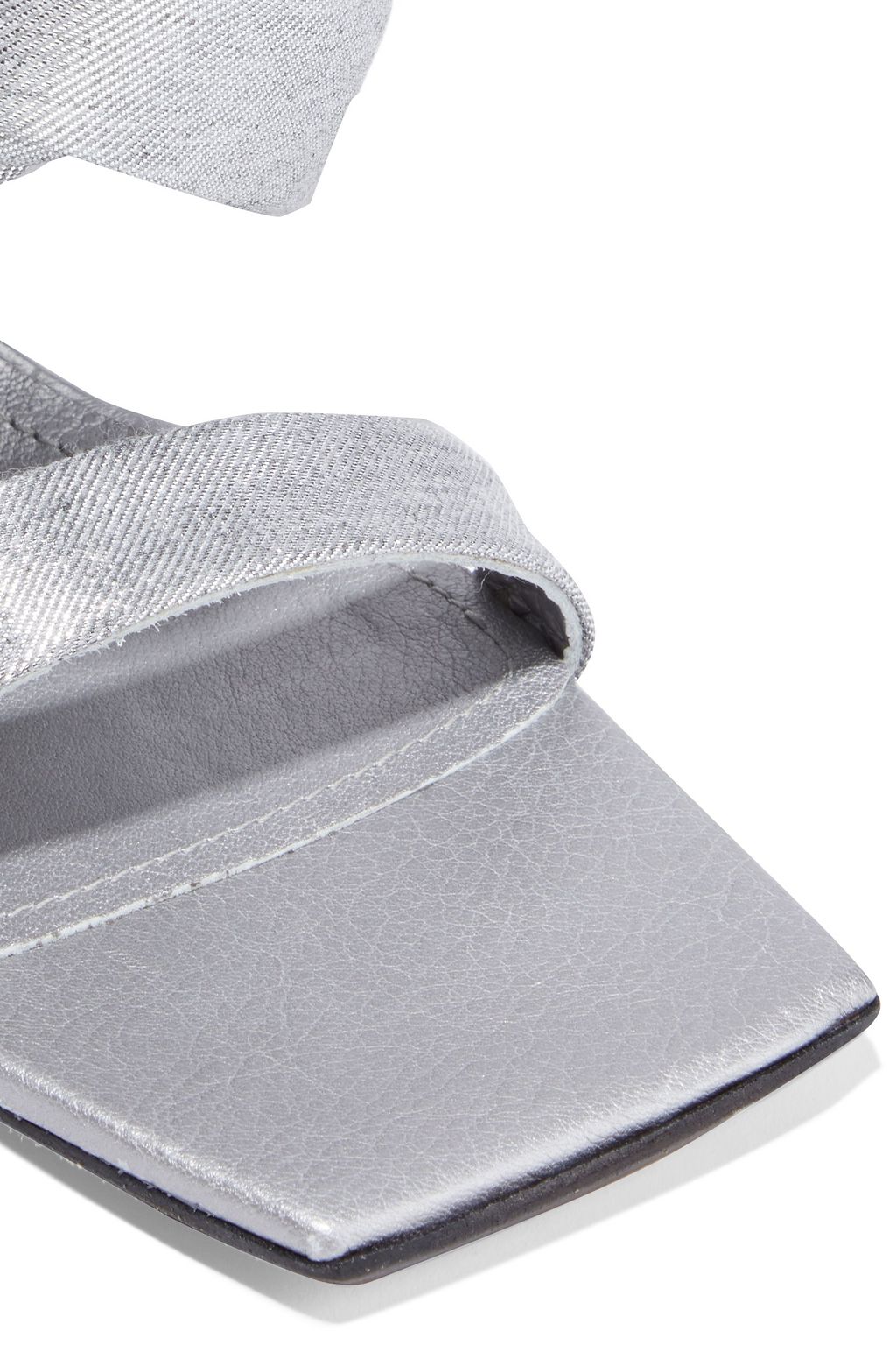 RICK OWENS Gathered metallic twill and textured-leather wedge sandals