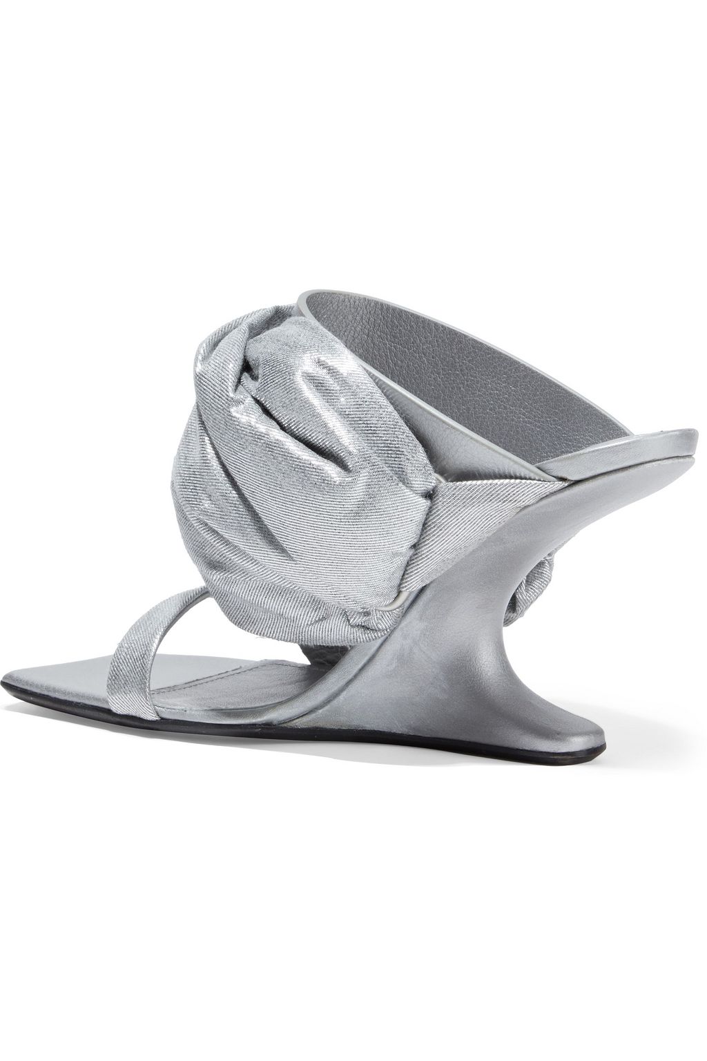 RICK OWENS Gathered metallic twill and textured-leather wedge sandals