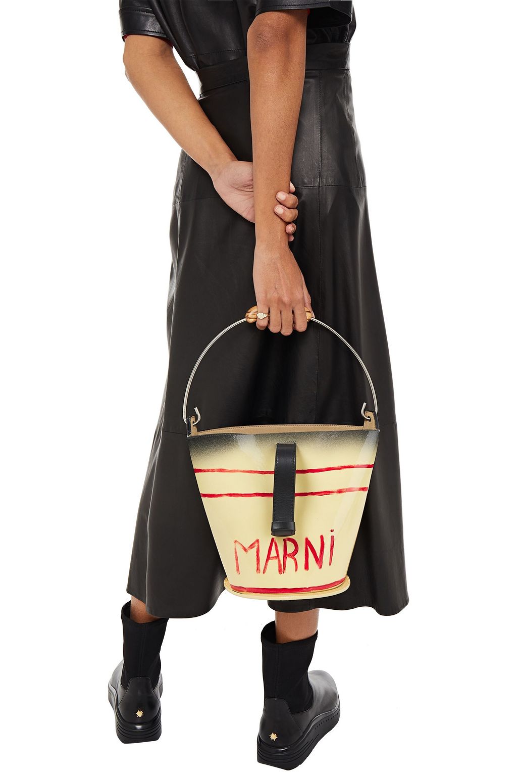 MARNI Printed glossed-leather bucket bag