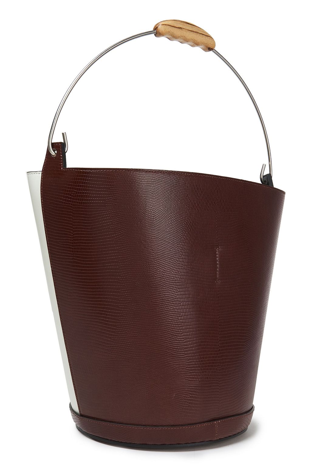 MARNI Two-tone smooth and lizard-effect leather bucket bag