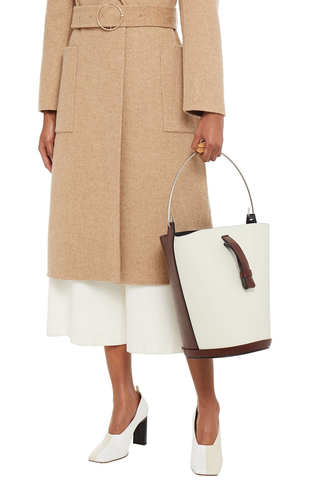MARNI Two-tone smooth and lizard-effect leather bucket bag