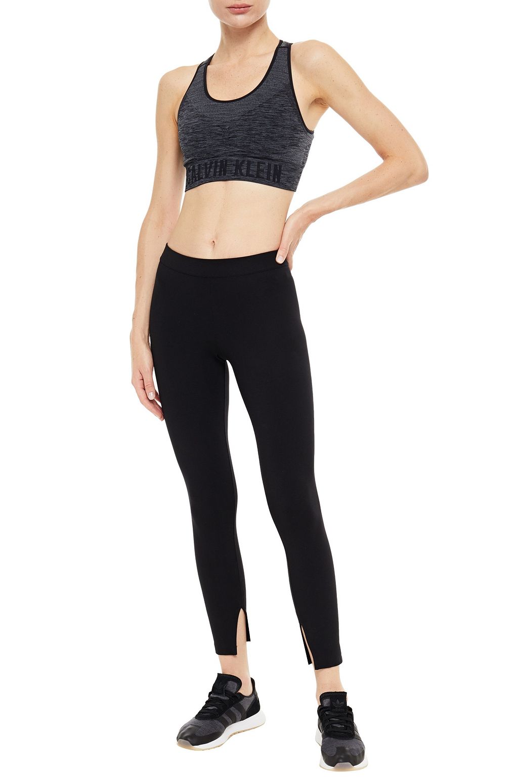 CALVIN KLEIN PERFORMANCE Melierter Sport-BH aus Stretch-Material mit Cut-outs und Monogrammbesatz