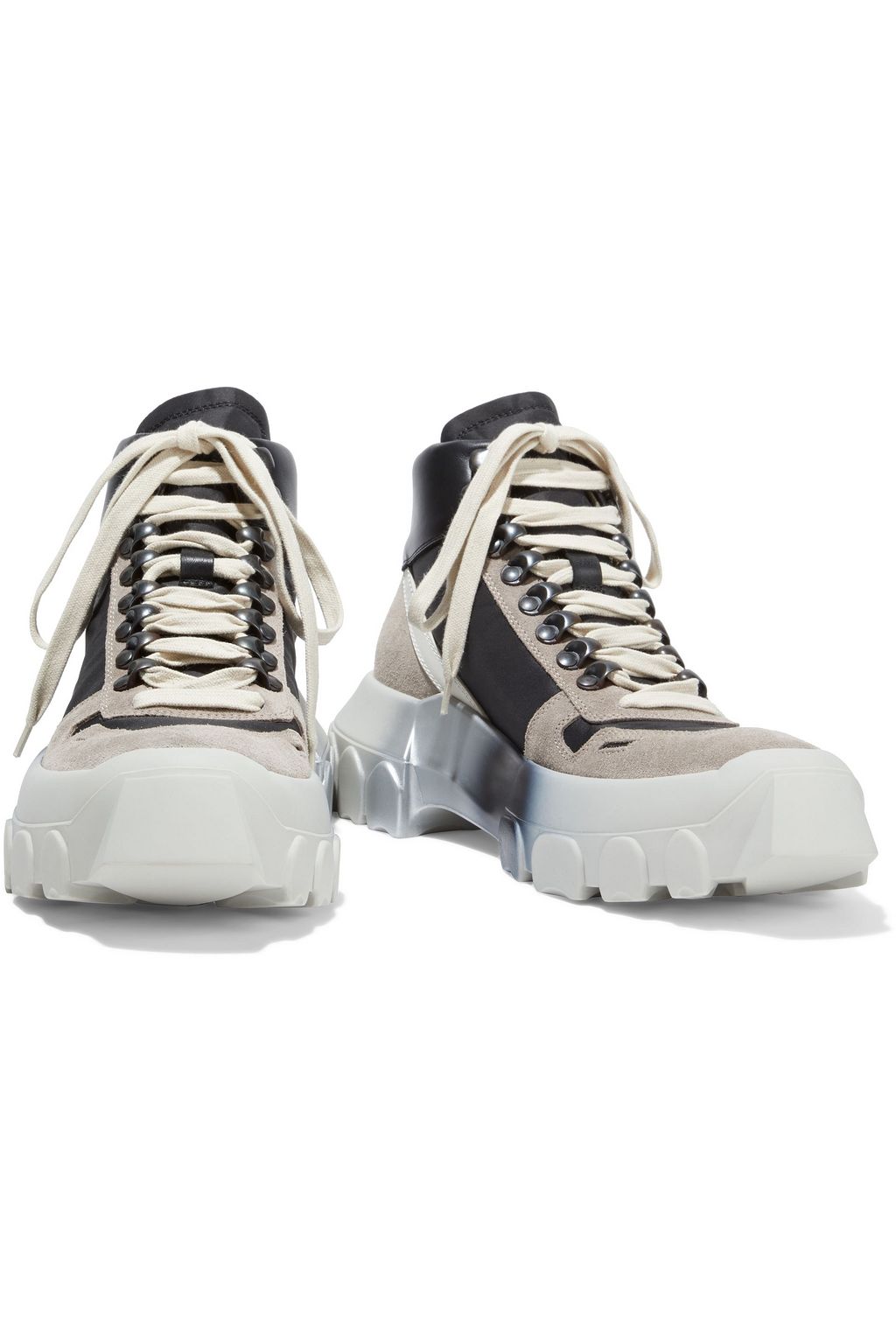 RICK OWENS Tractor leather, suede and shell sneakers