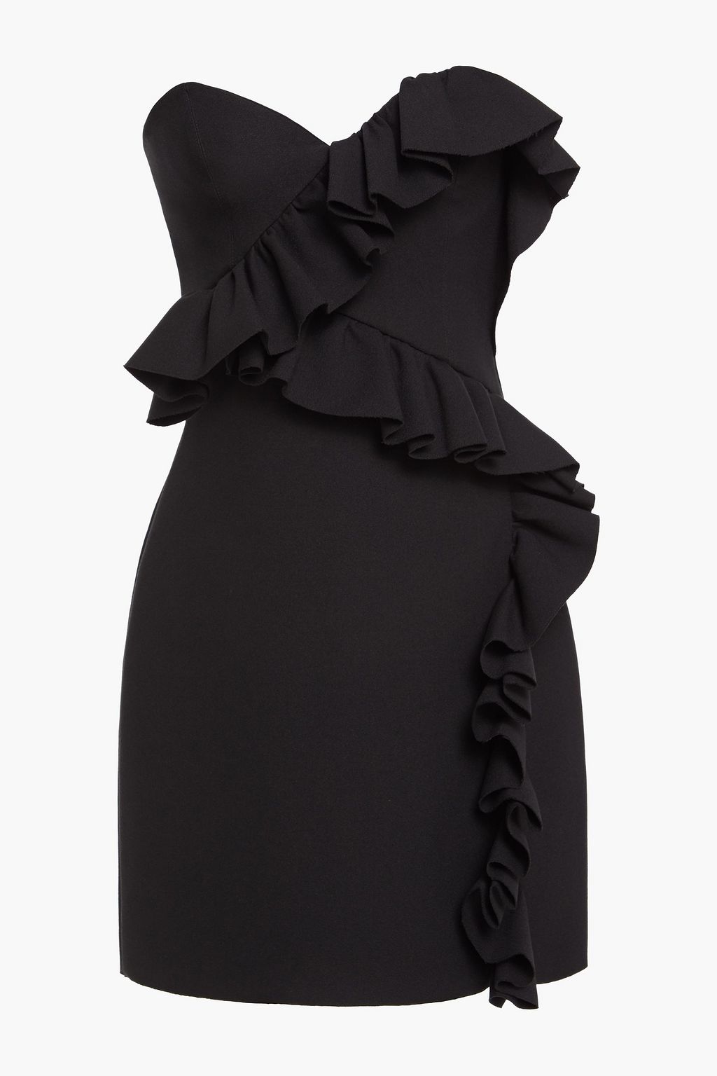 black strapless ruffle dress