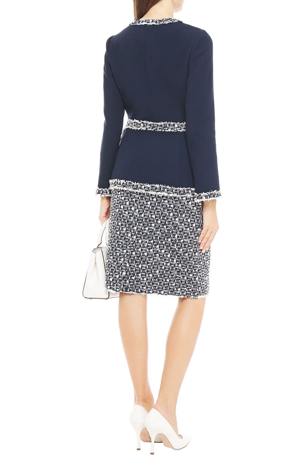 OSCAR DE LA RENTA Frayed tweed and wool-blend crepe jacket