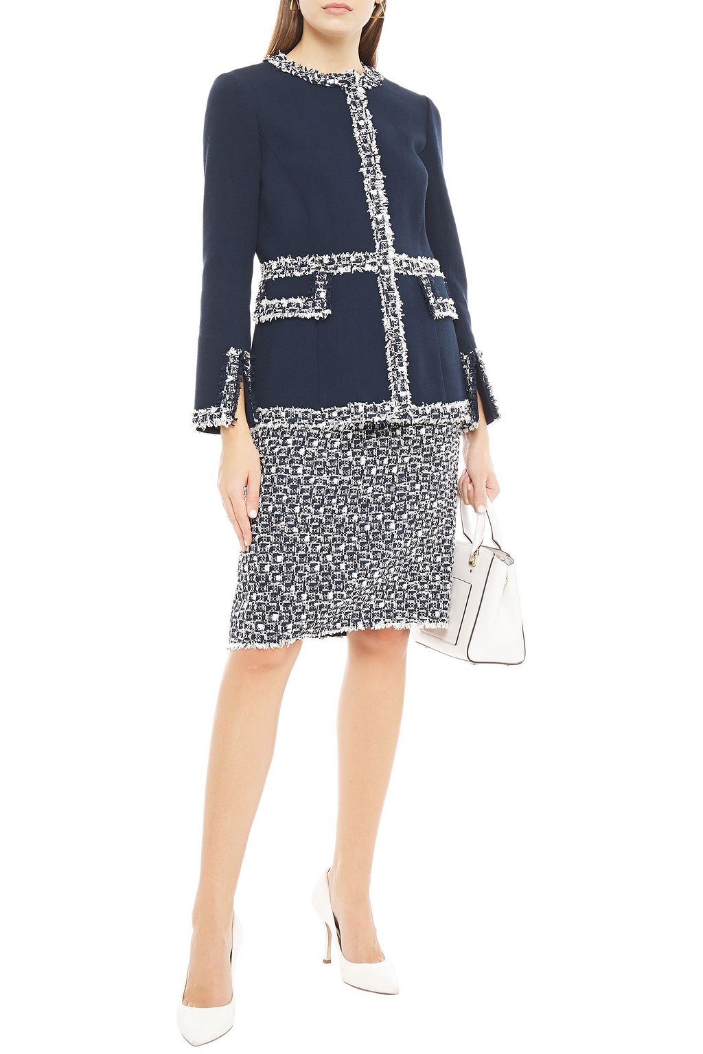 OSCAR DE LA RENTA Frayed tweed and wool-blend crepe jacket