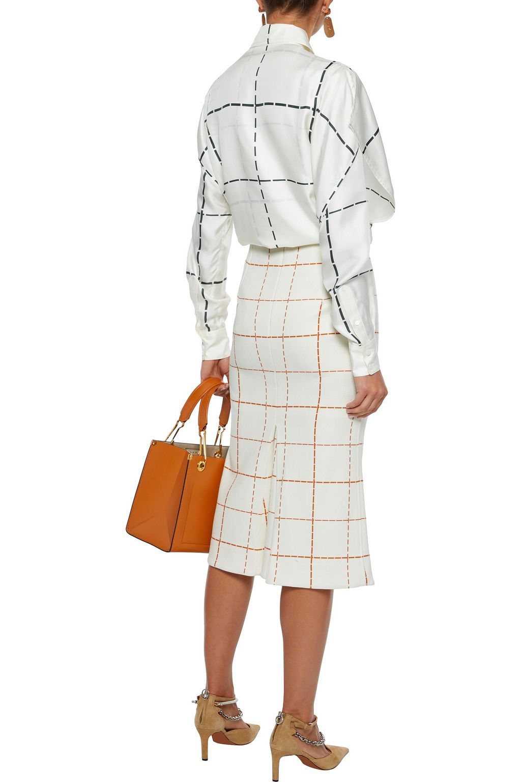 VICTORIA BECKHAM Pleated checked wool-blend twill midi skirt