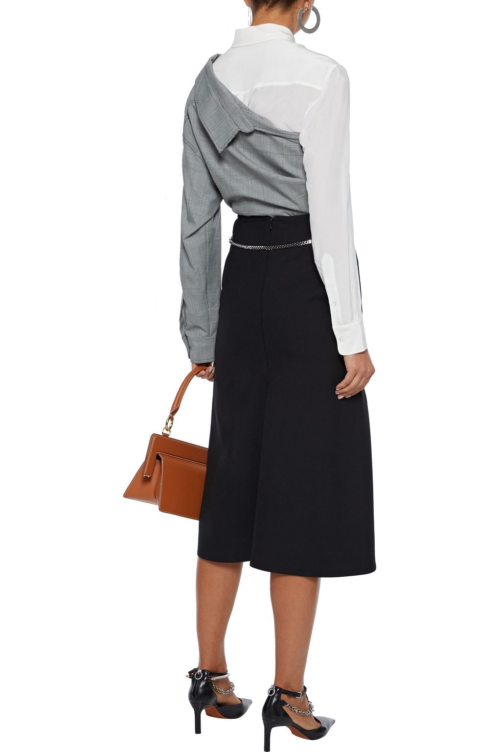 VICTORIA BECKHAM Belted chain-detailed crepe midi skirt