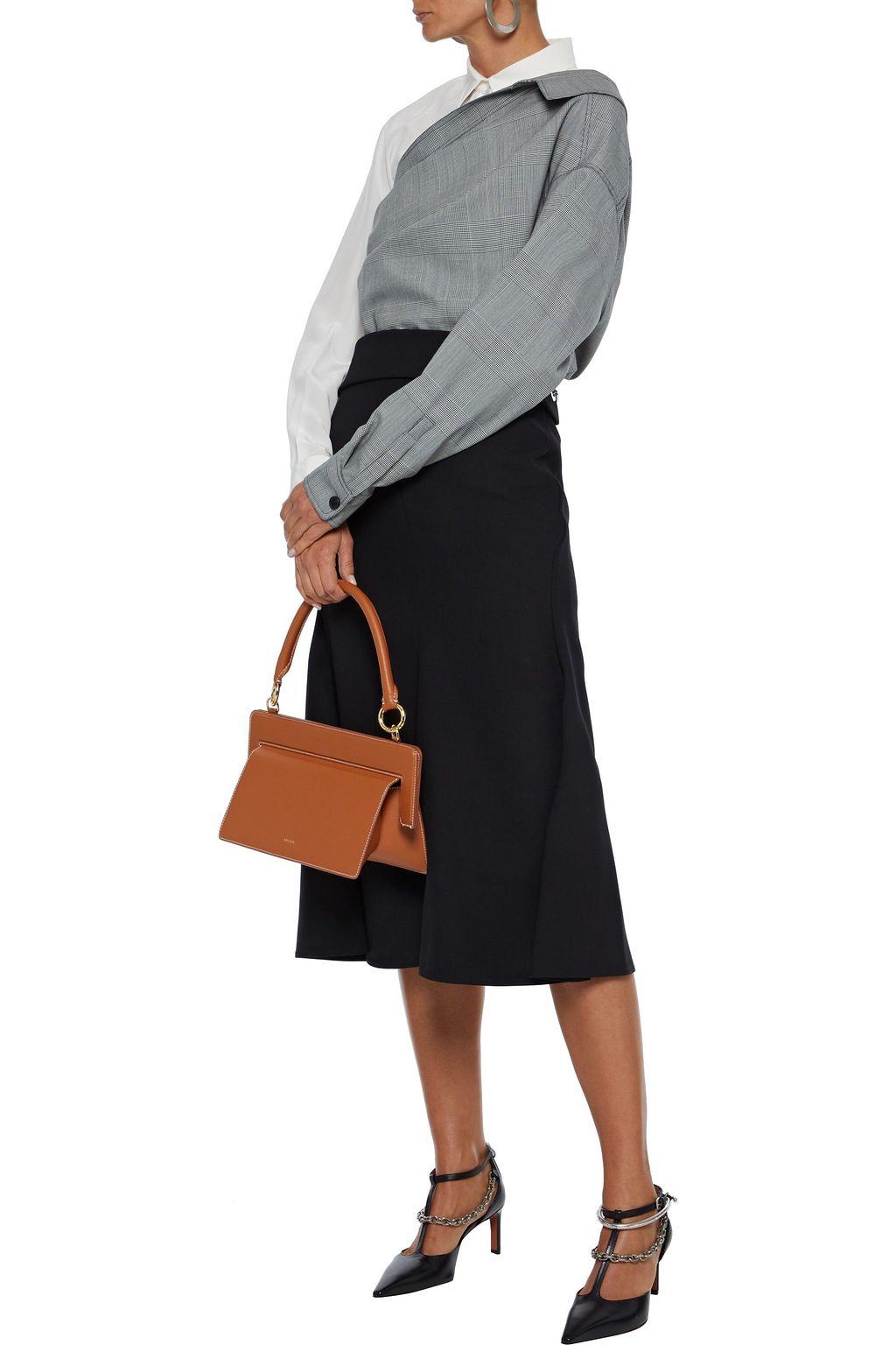 VICTORIA BECKHAM Belted chain-detailed crepe midi skirt