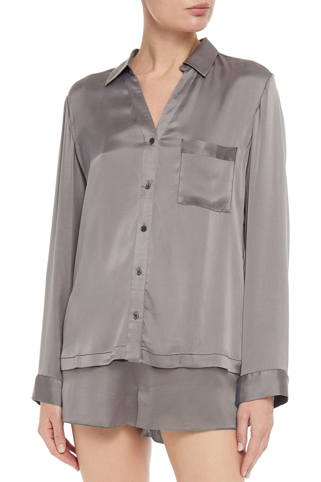 SKIN Stretch-silk satin pajama shirt