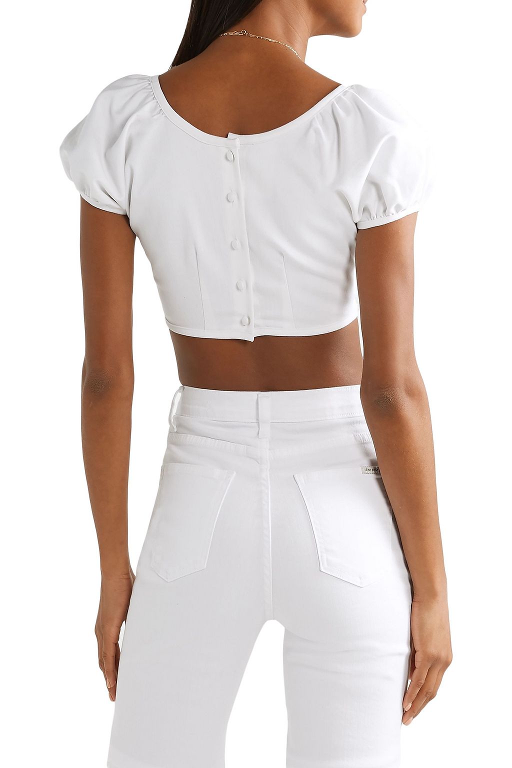 EVE DENIM Georgette cropped stretch-cotton twill top