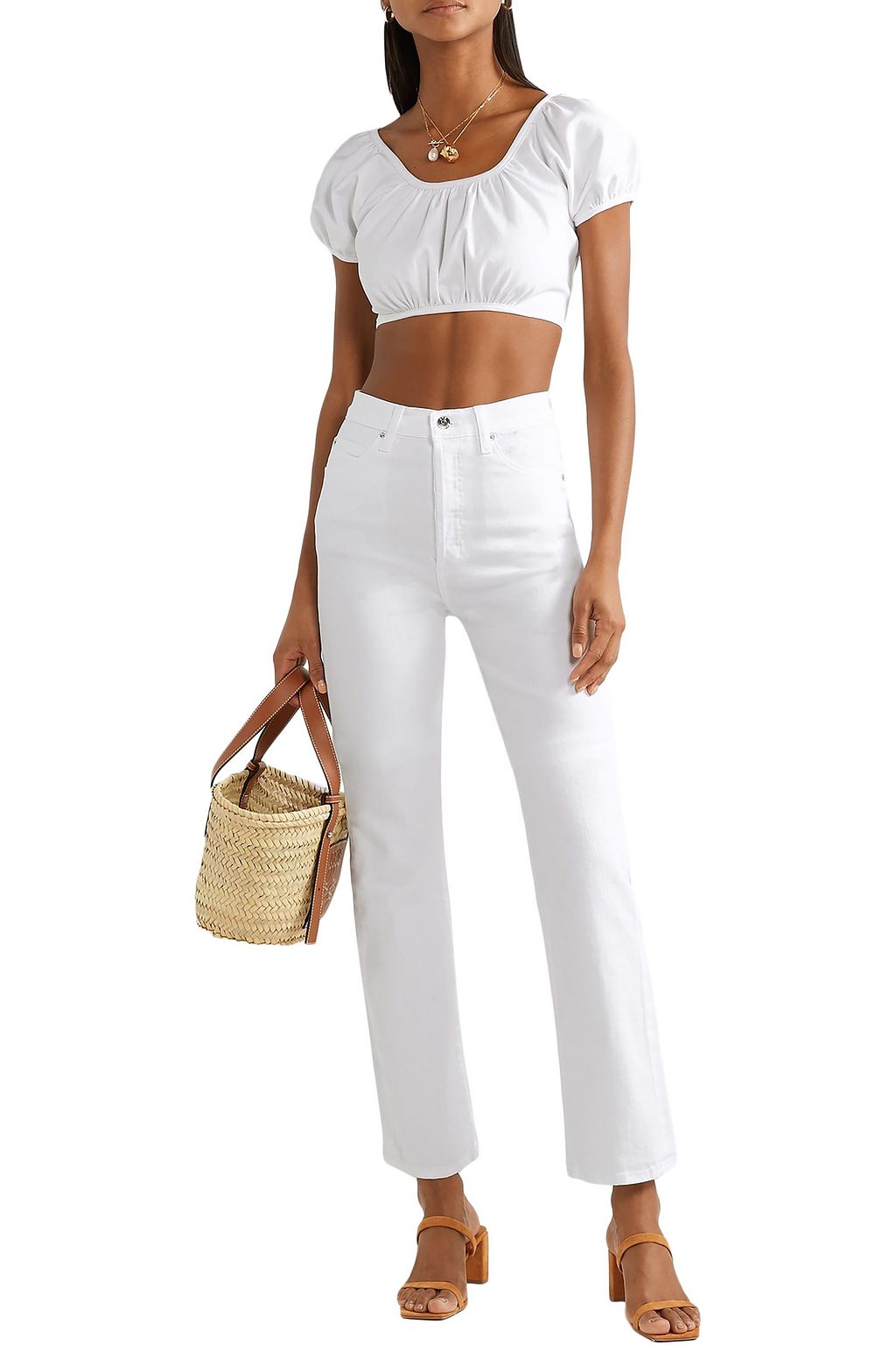 EVE DENIM Georgette cropped stretch-cotton twill top