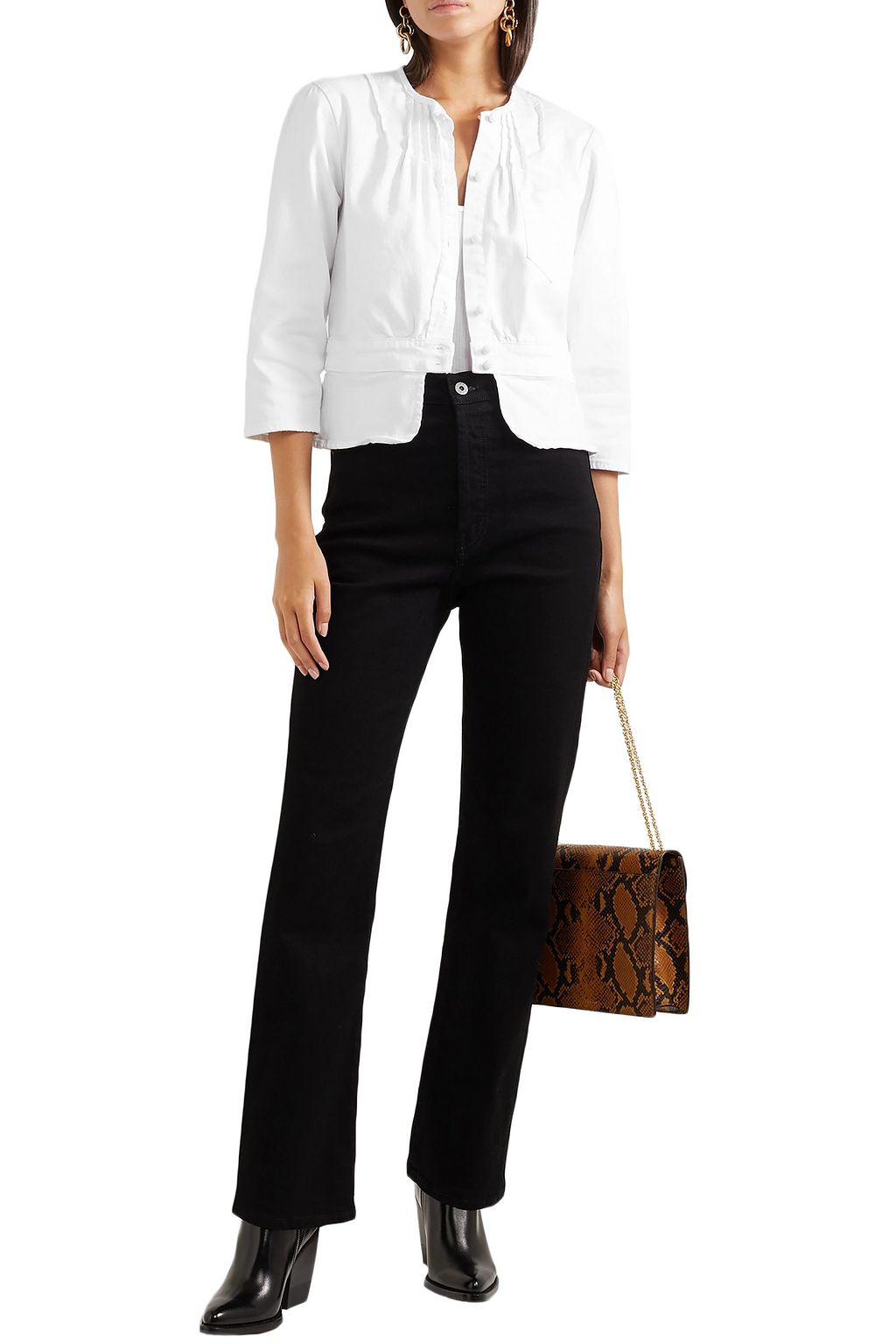 EVE DENIM Prudence pintucked stretch-denim peplum jacket