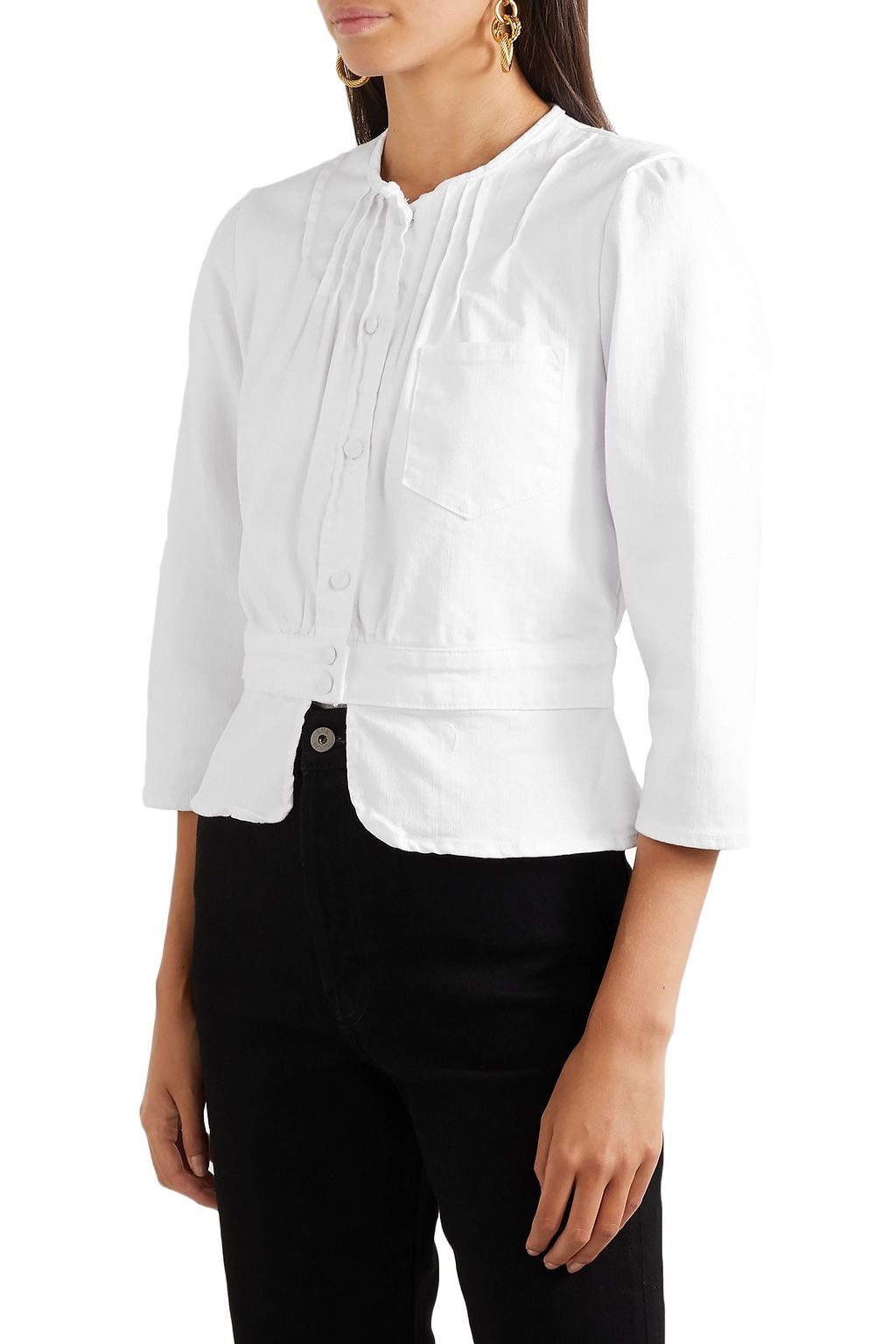 EVE DENIM Prudence pintucked stretch-denim peplum jacket