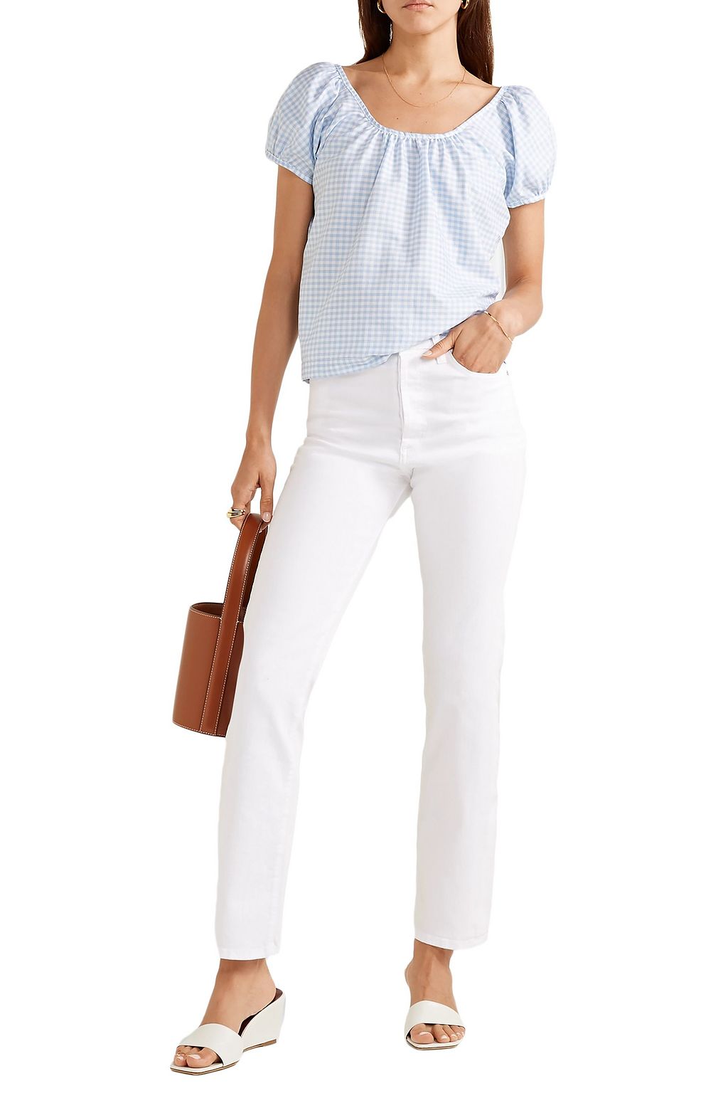 EVE DENIM Camille gingham cotton-voile top