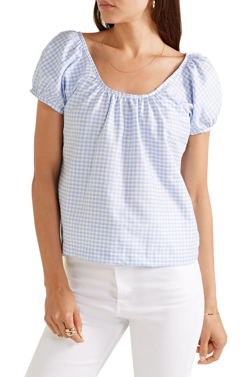EVE DENIM Camille gingham cotton-voile top