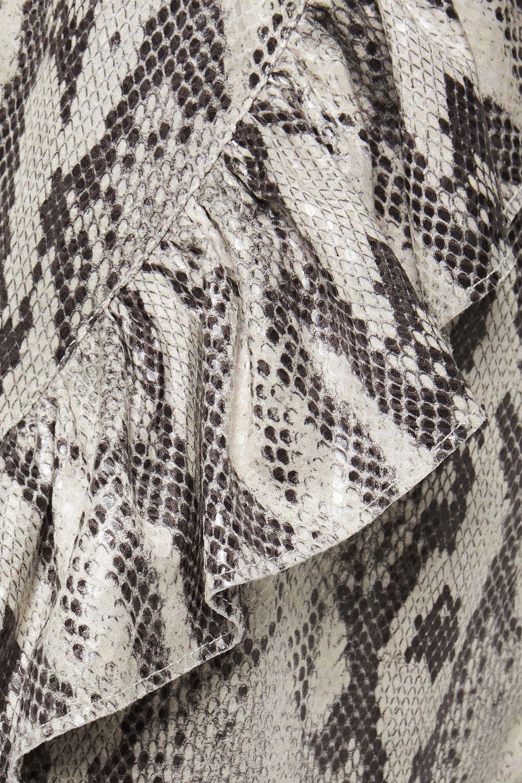 MSGM Wrap-effect ruffled faux snake-effect leather mini dress