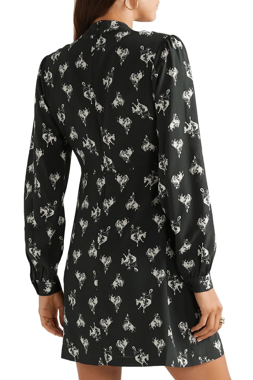 RE/DONE 60s pussy-bow printed silk-crepe mini dress