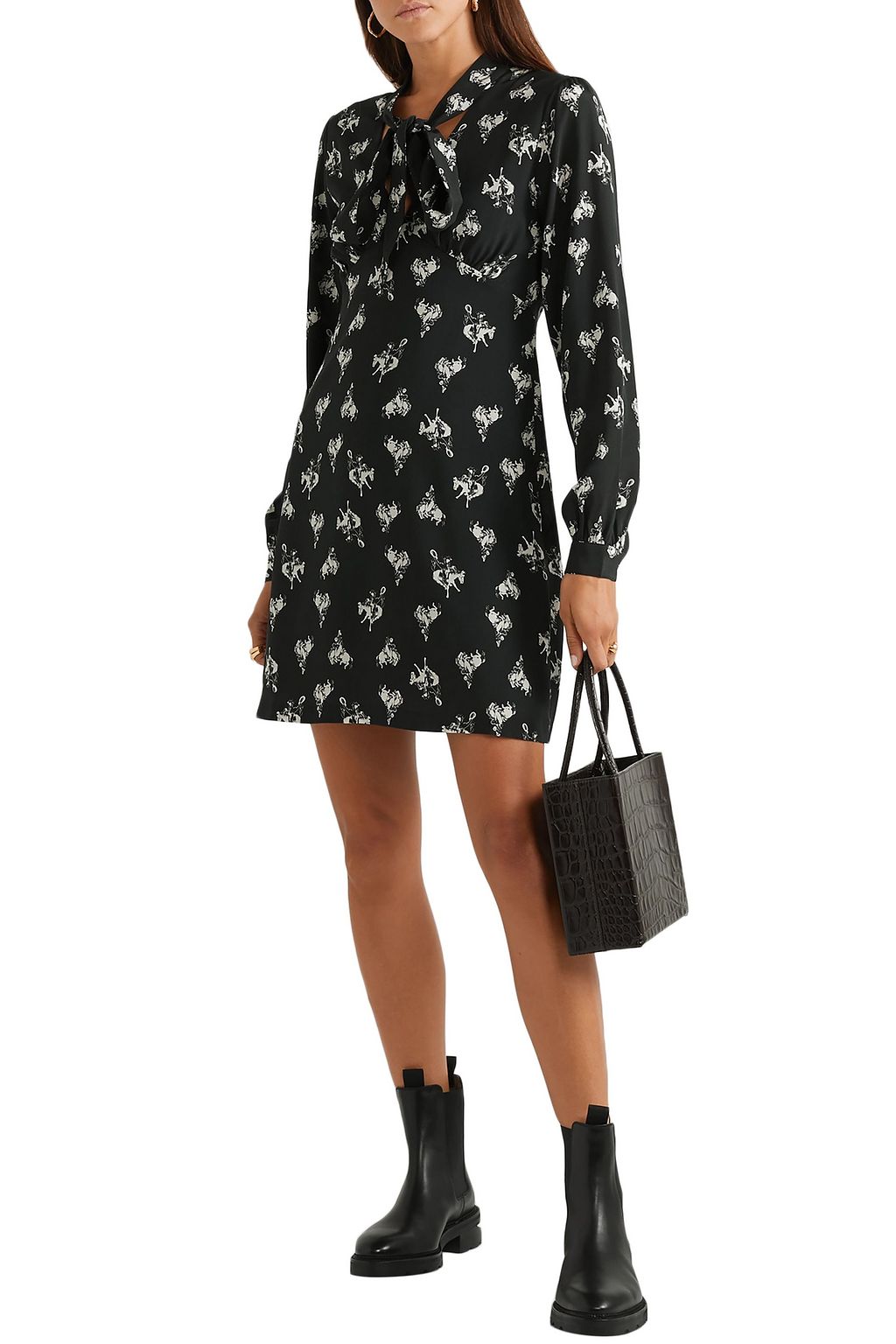 RE/DONE 60s pussy-bow printed silk-crepe mini dress