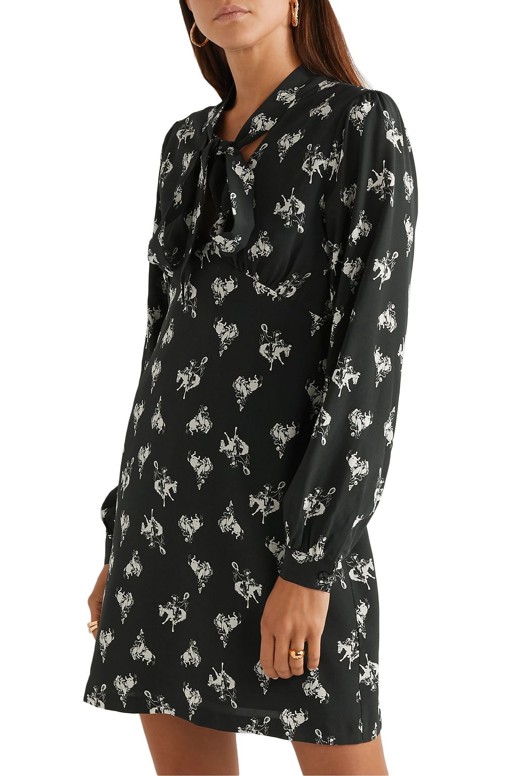 RE/DONE 60s pussy-bow printed silk-crepe mini dress