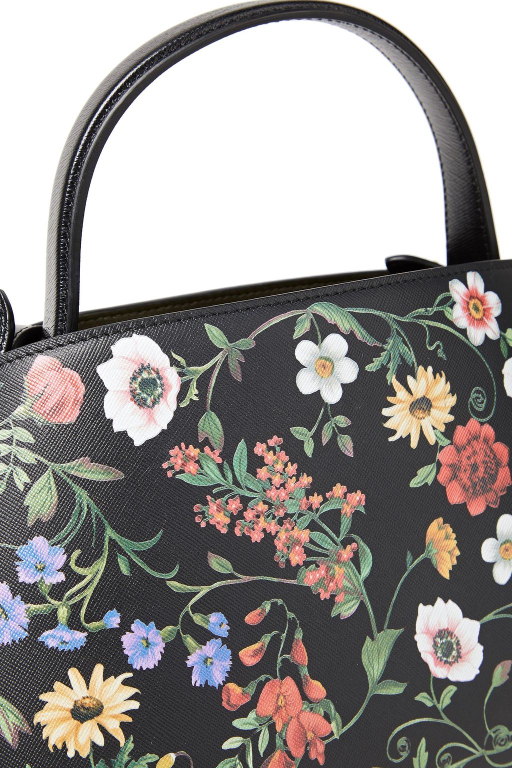 OSCAR DE LA RENTA Floral-print textured-leather shoulder bag