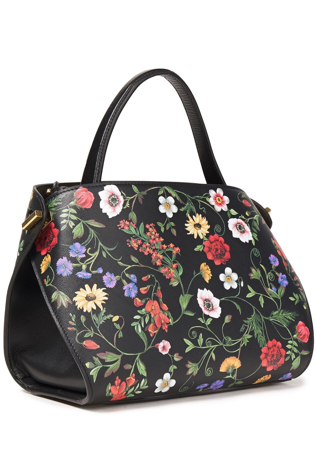 OSCAR DE LA RENTA Floral-print textured-leather shoulder bag