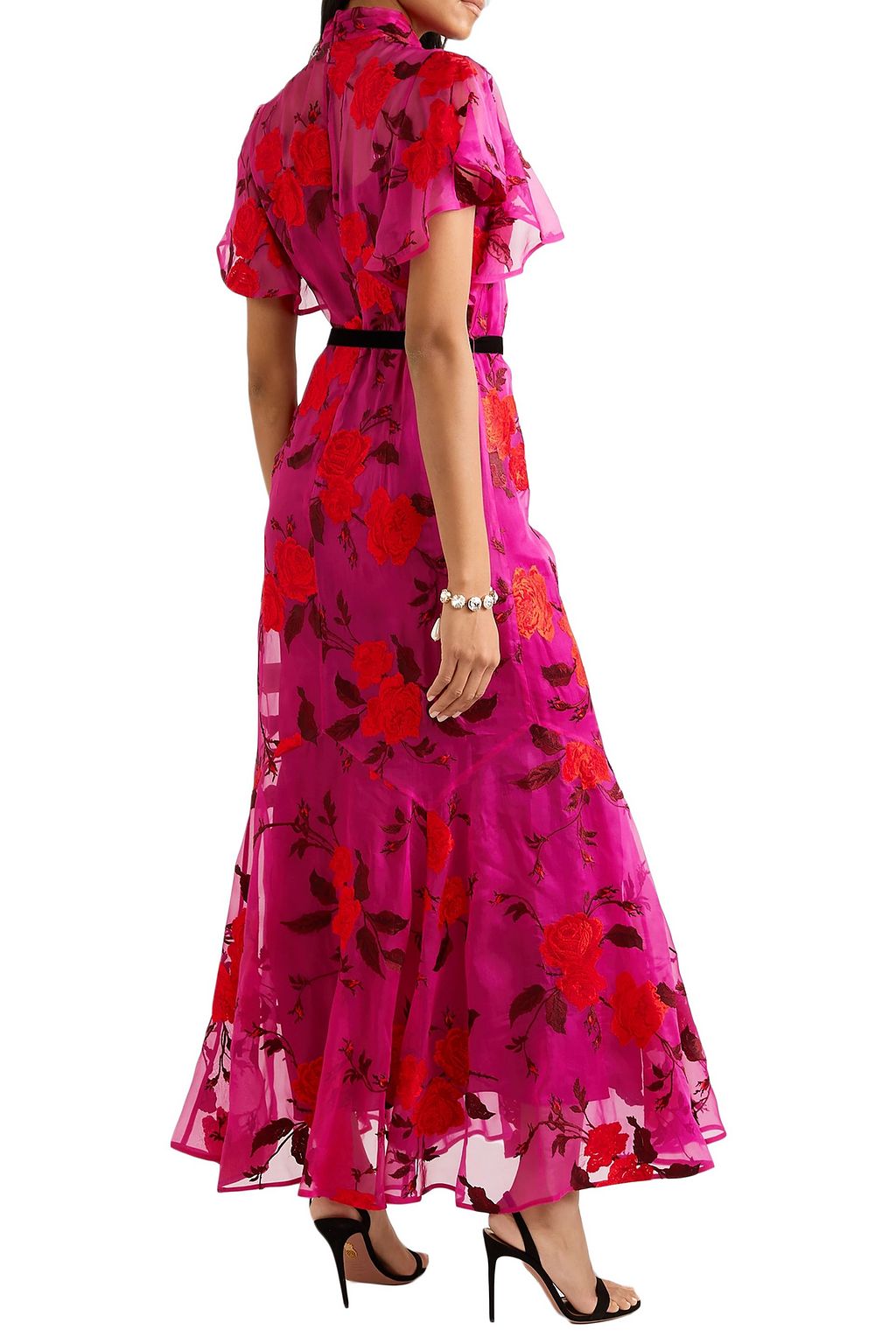 ERDEM Celestina velvet-trimmed embroidered silk-organza maxi dress
