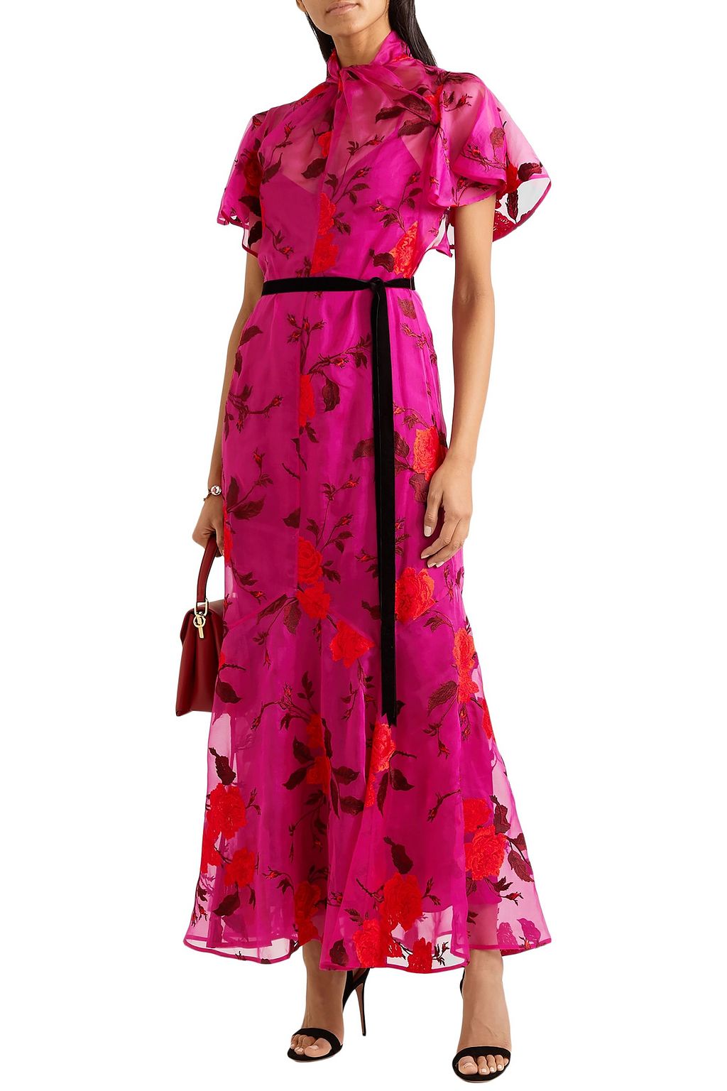 ERDEM Celestina velvet-trimmed embroidered silk-organza maxi dress