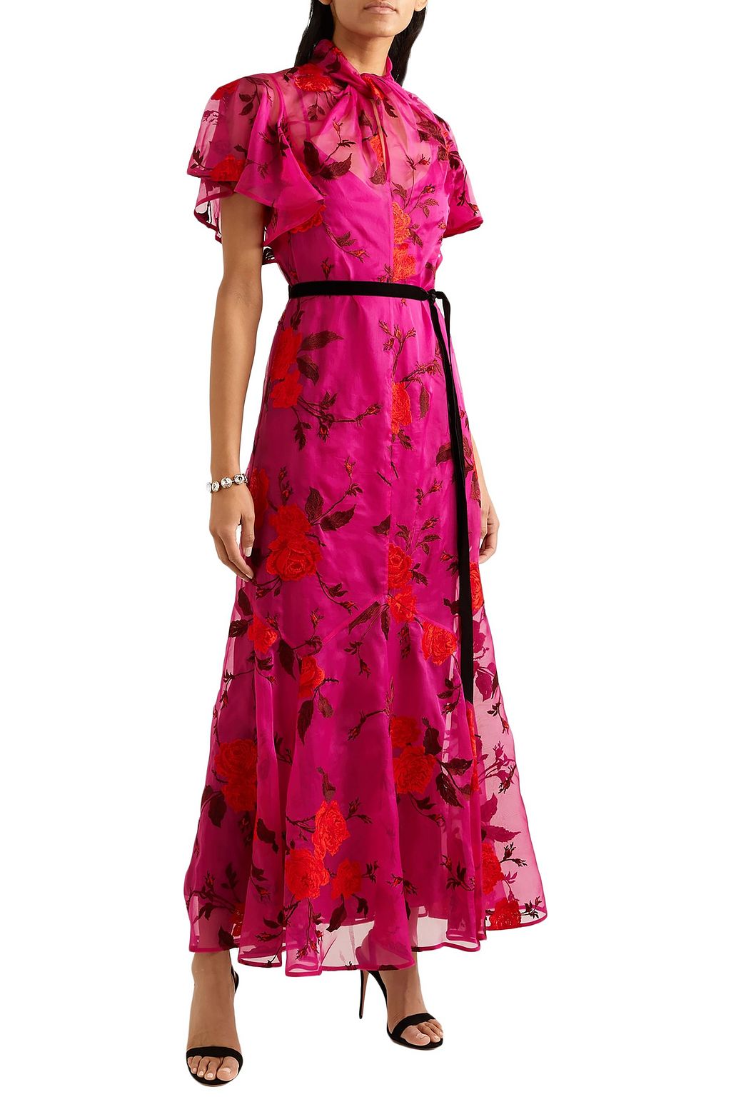 ERDEM Celestina velvet-trimmed embroidered silk-organza maxi dress