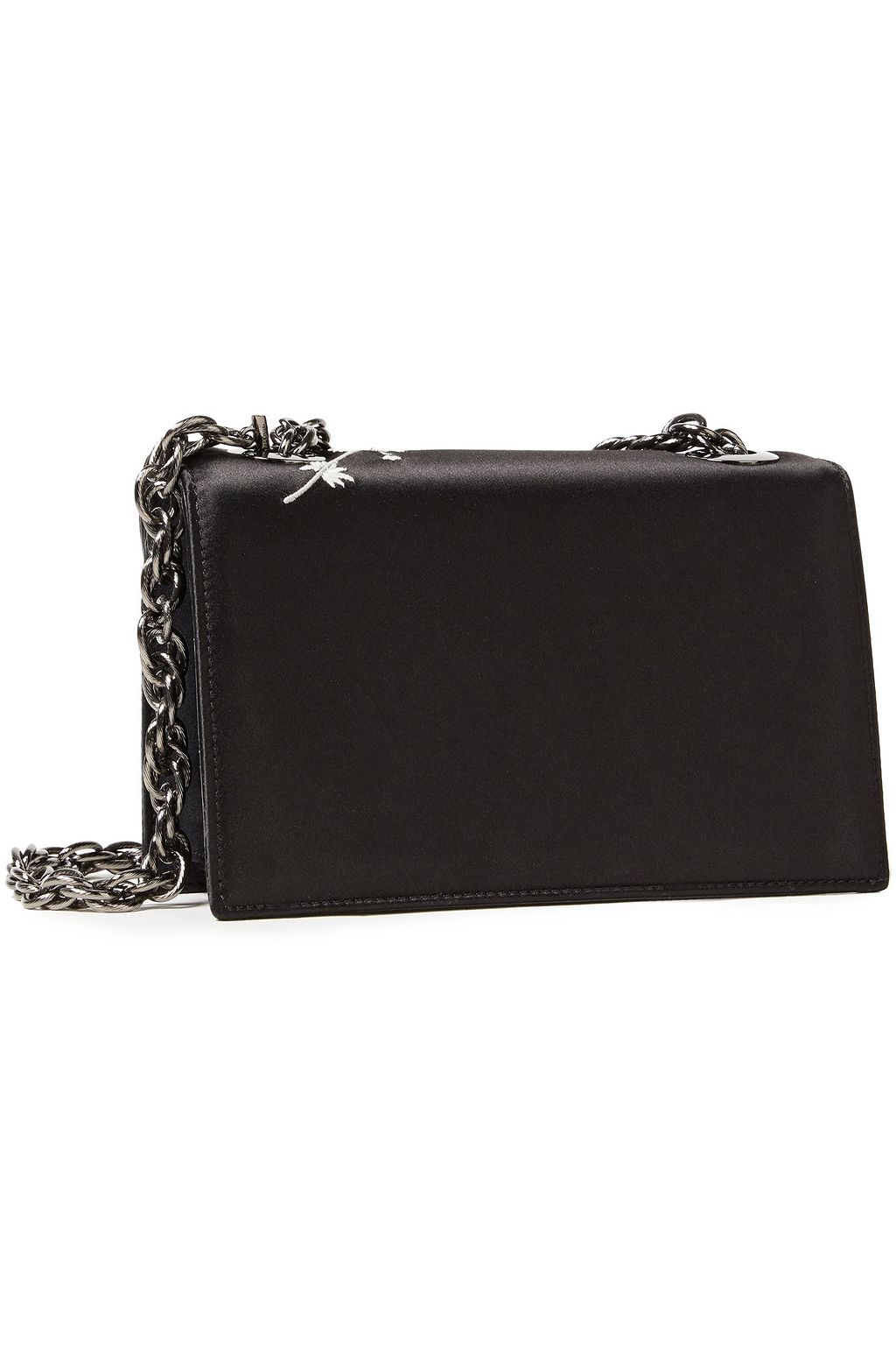 OSCAR DE LA RENTA Embroidered floral-appliquéd leather shoulder bag