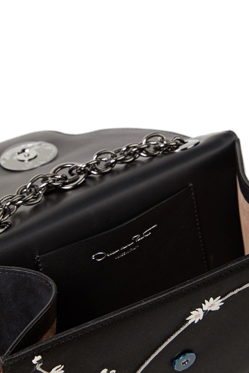 OSCAR DE LA RENTA Embroidered floral-appliquéd leather shoulder bag