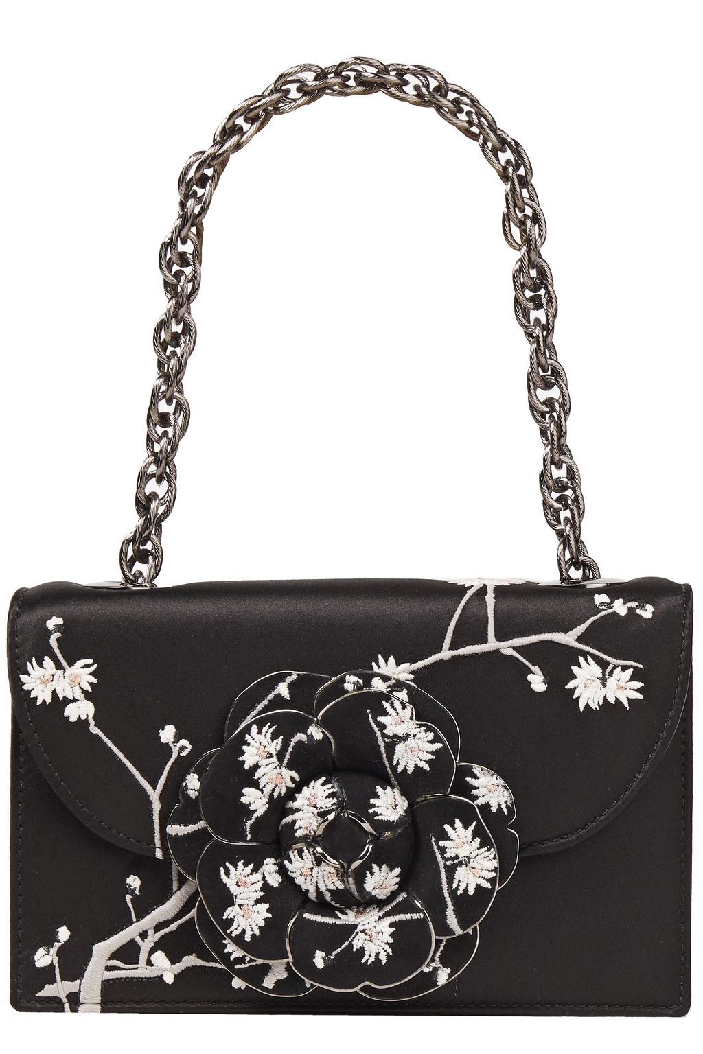 OSCAR DE LA RENTA Embroidered floral-appliquéd leather shoulder bag
