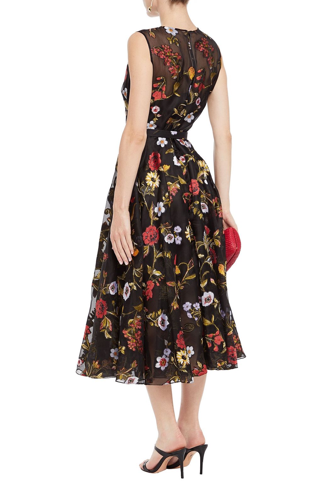 OSCAR DE LA RENTA Belted fil coupé silk-blend organza midi dress