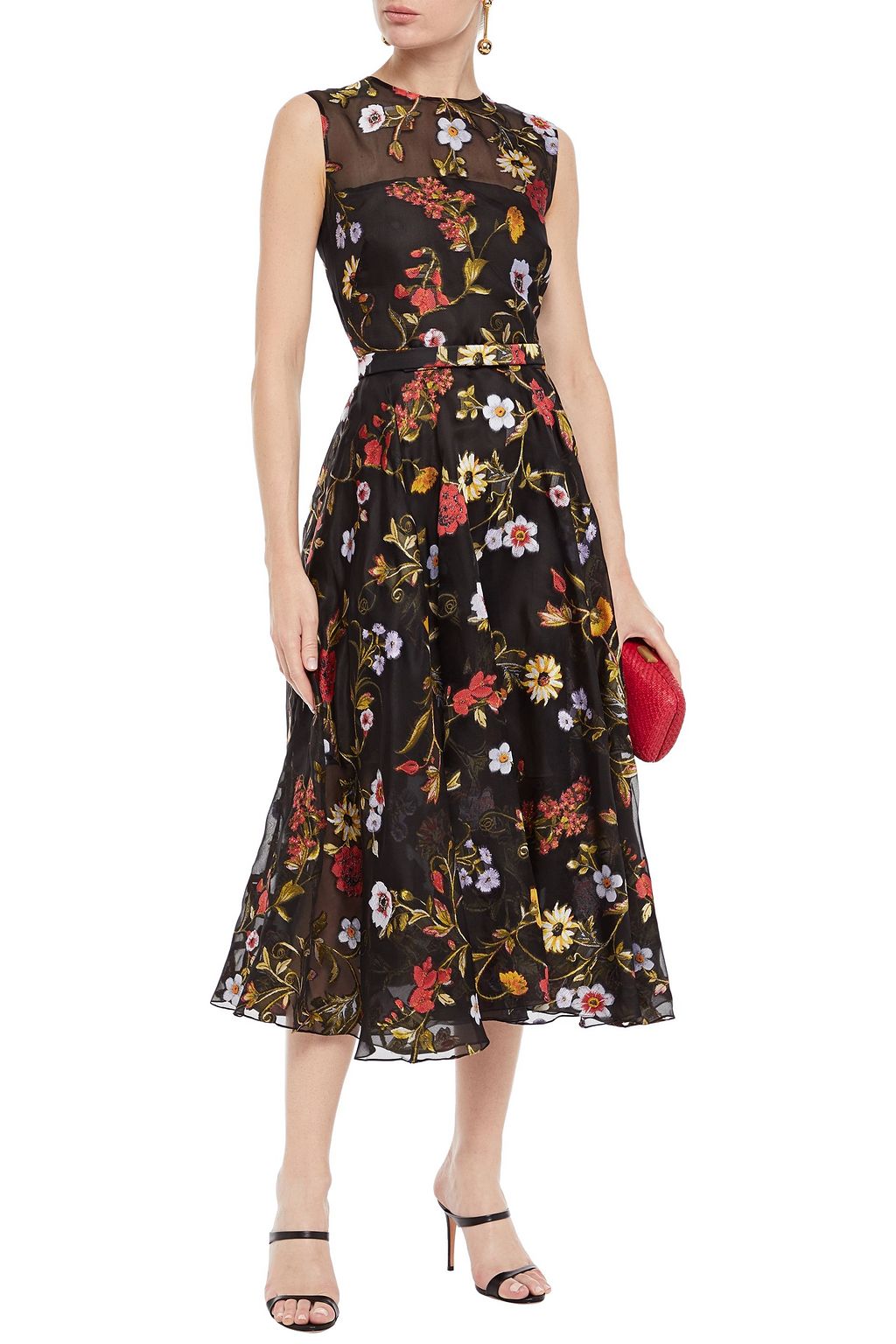 OSCAR DE LA RENTA Belted fil coupé silk-blend organza midi dress