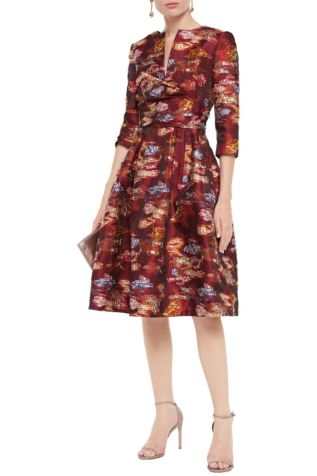 OSCAR DE LA RENTA Flared fil coupé floral-jacquard dress