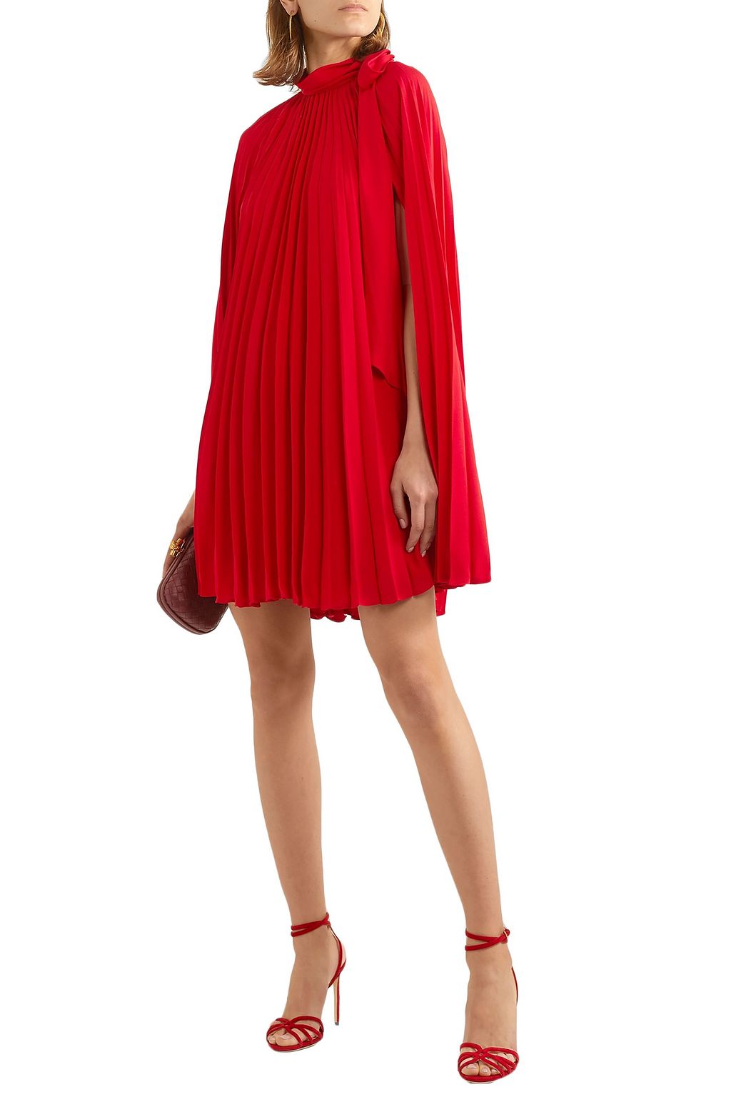 VALENTINO GARAVANI Pussy-bow cape-effect silk-georgette mini dressss