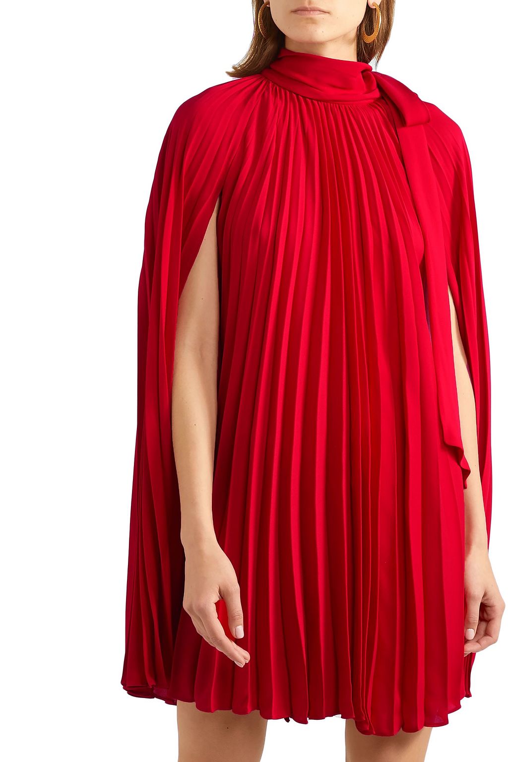 VALENTINO GARAVANI Pussy-bow cape-effect silk-georgette mini dressss
