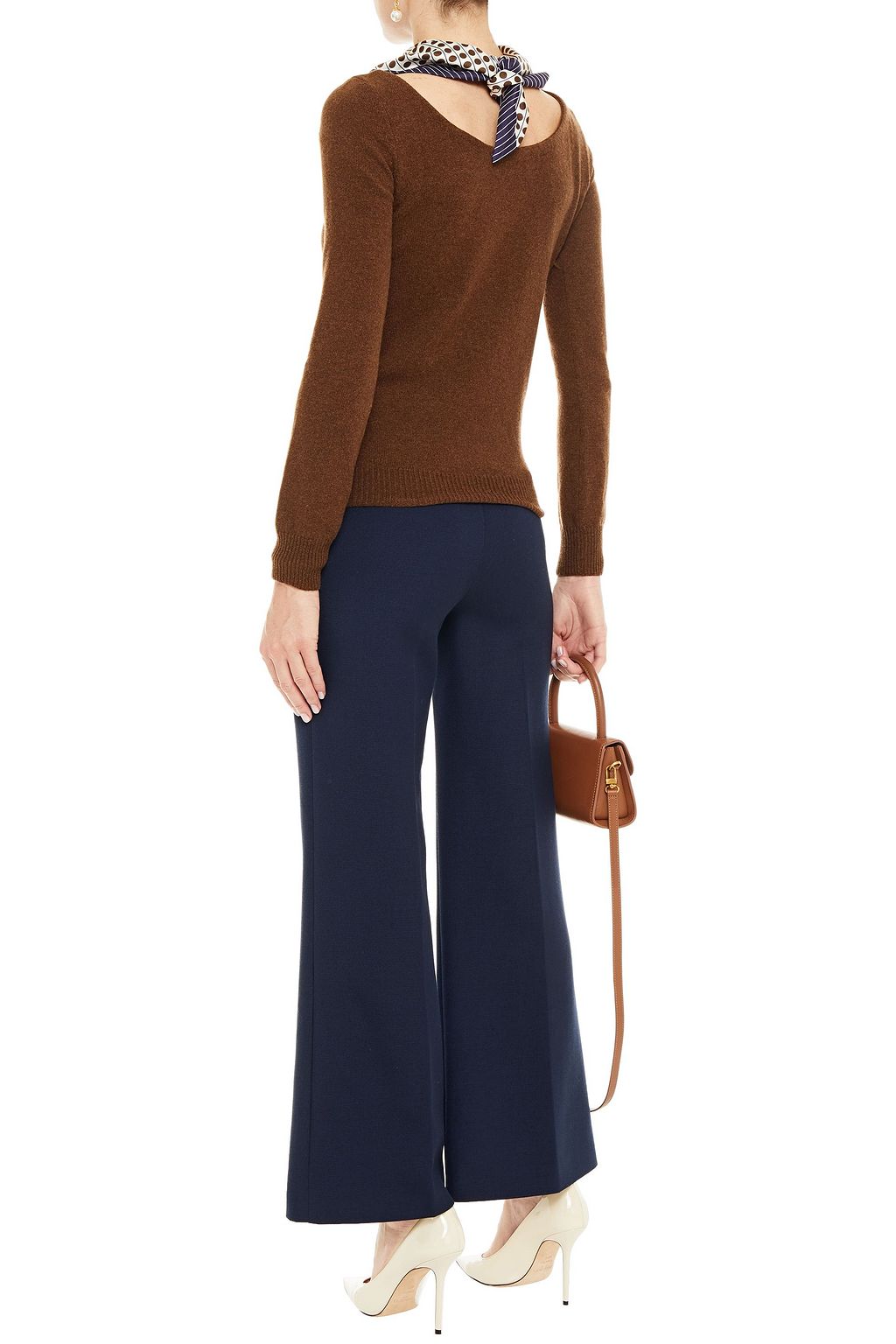 OSCAR DE LA RENTA Polka-dot satin twill-paneled cashmere sweater