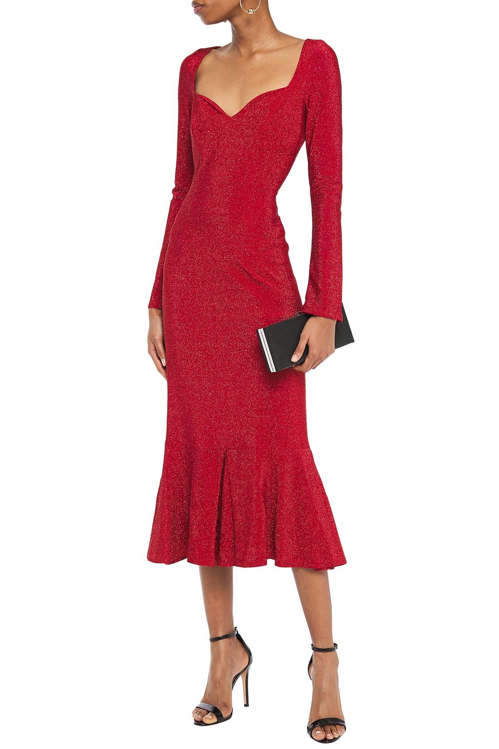 SARA BATTAGLIA Fluted metallic jersey midi dress
