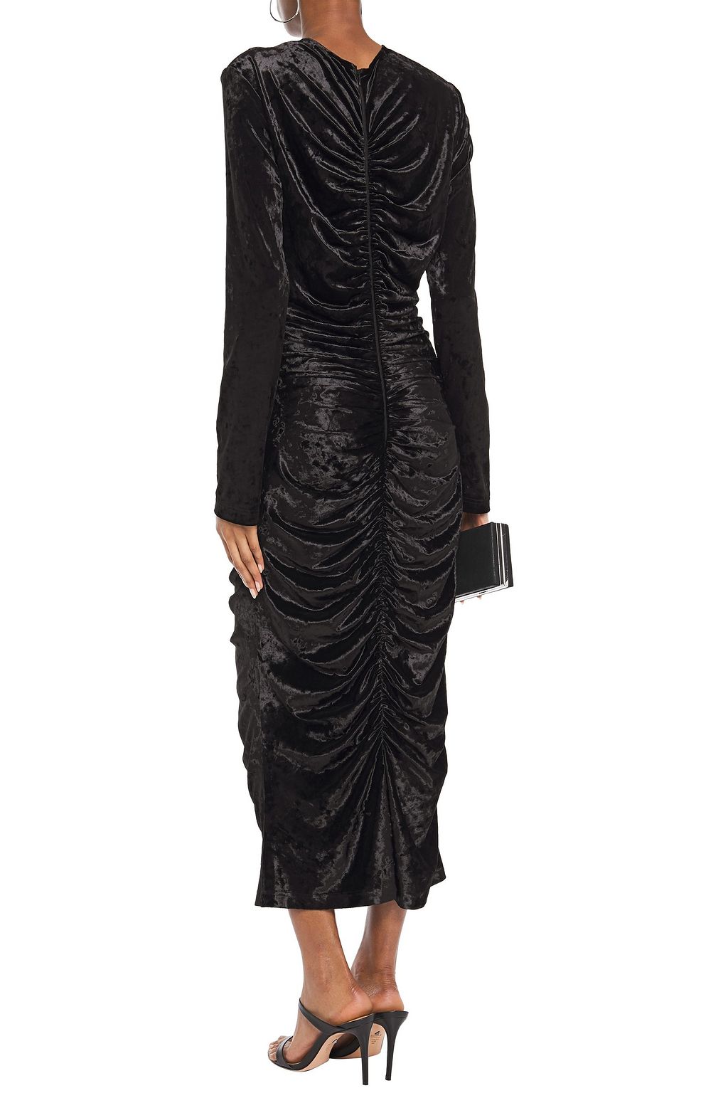 SARA BATTAGLIA Ruched crushed-velvet midi dress