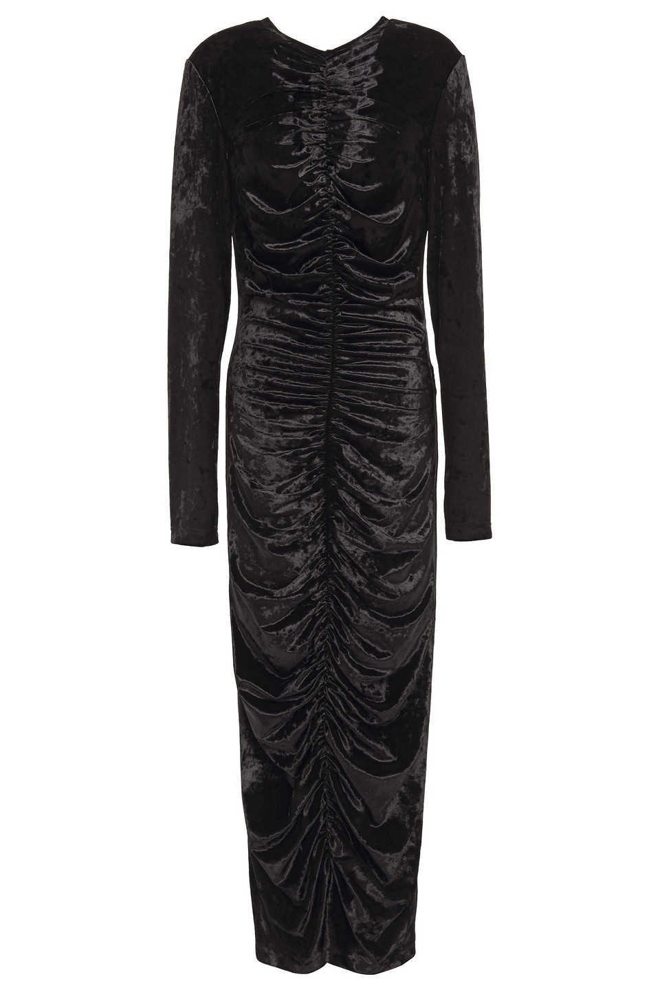 Sara Battaglia Woman Ruched Crushed-velvet Midi Dress Black Size 44