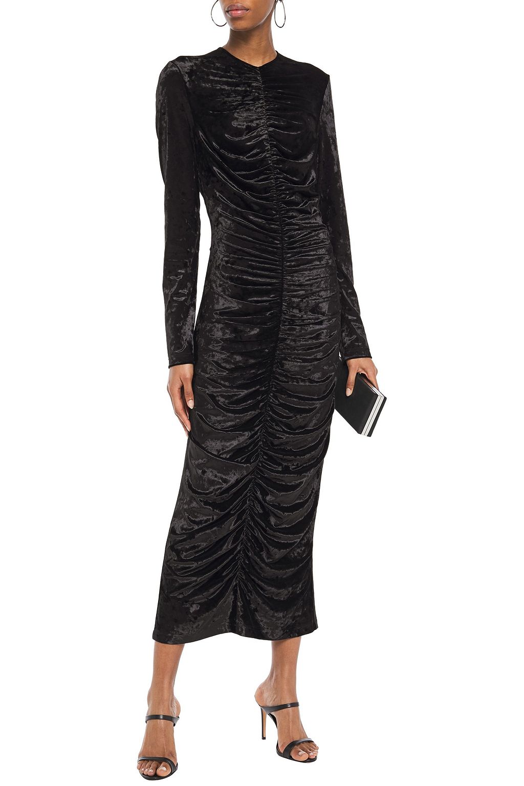 SARA BATTAGLIA Ruched crushed-velvet midi dress