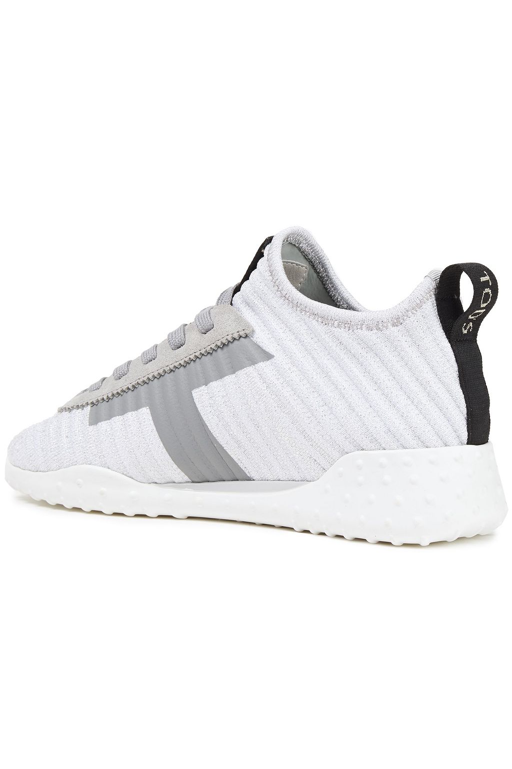 TOD'S Suede-trimmed metallic stretch-knit sneakers