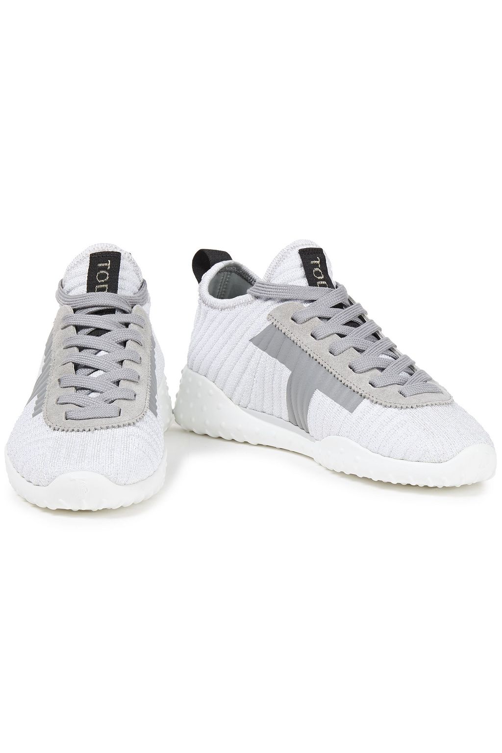 TOD'S Suede-trimmed metallic stretch-knit sneakers