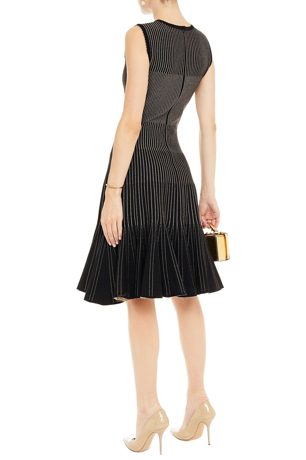 OSCAR DE LA RENTA Fluted metallic jacquard-knit dress