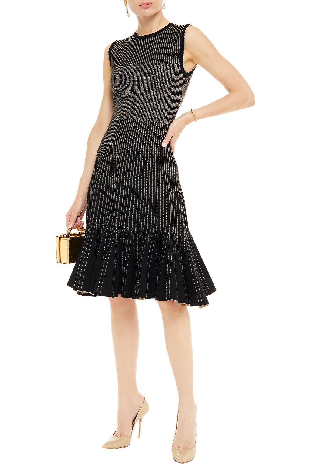 OSCAR DE LA RENTA Fluted metallic jacquard-knit dress