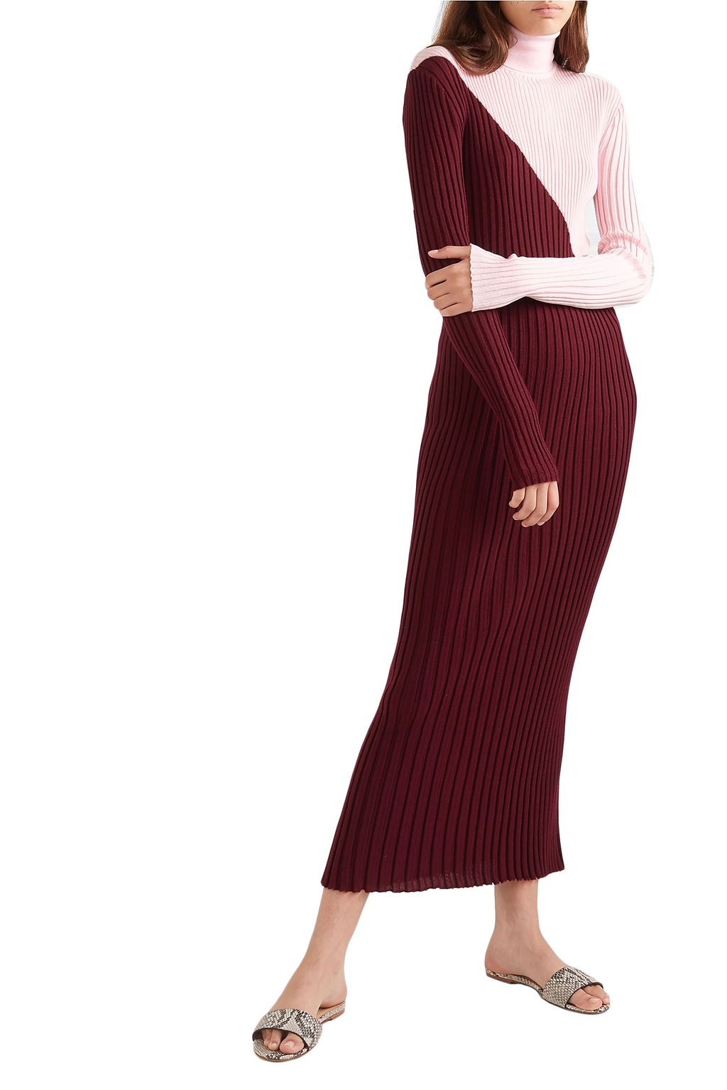 GABRIELA HEARST Nazim two-tone ribbed cashmere and silk-blend turtleneck maxi dress