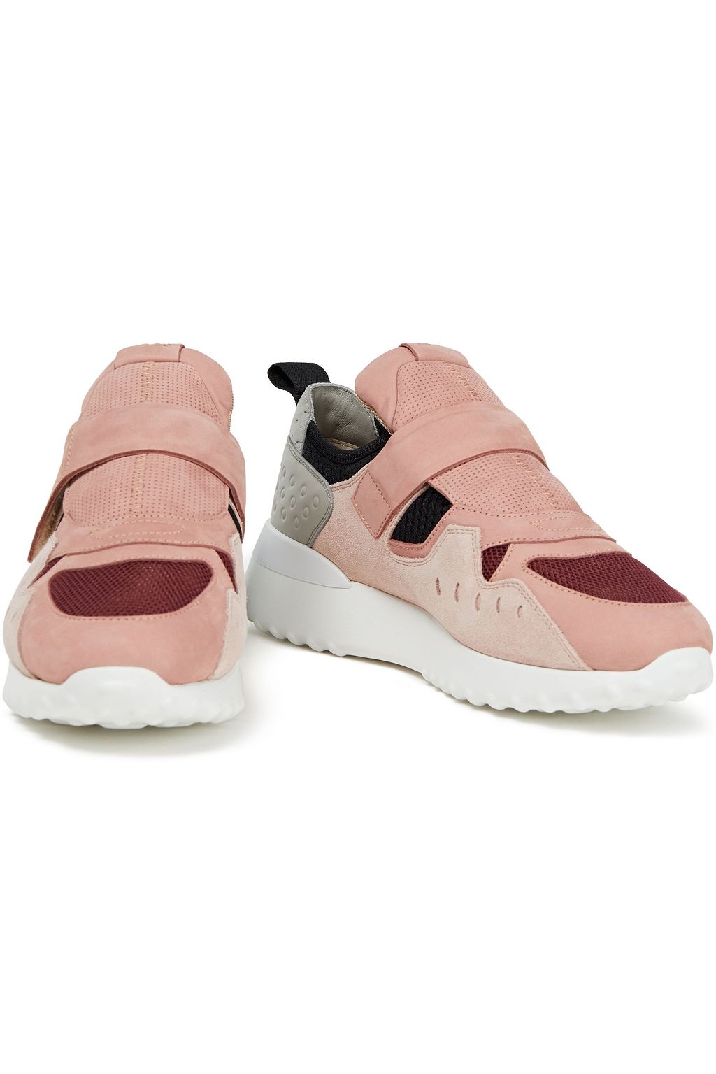 TOD'S Paneled mesh, leather and suede sneakers